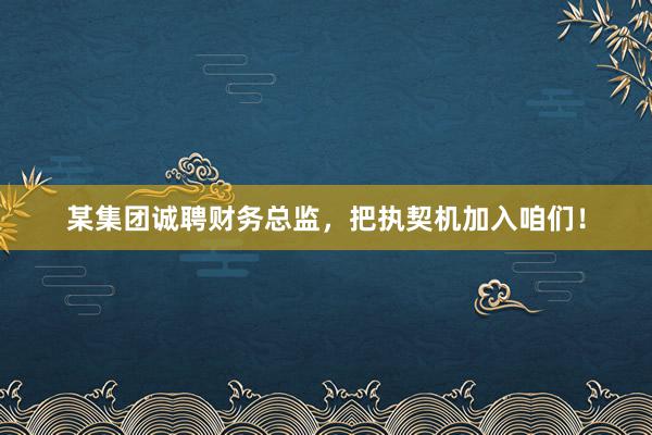 某集团诚聘财务总监，把执契机加入咱们！
